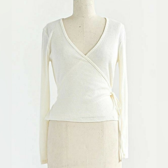 Adored Vintage Knitted Wrap Long Sleeve Top, Cream - Picture 2 of 4